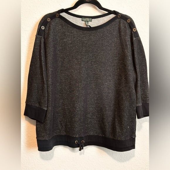 Lauren Ralph Lauren Women’s Boat Neck Drawstring Gray Cotton Top Size‎ 1x - Picture 1 of 3